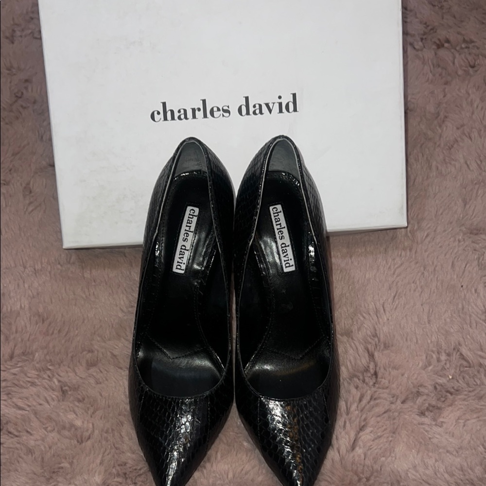 Charles David Black Heels with Brogue Detailing